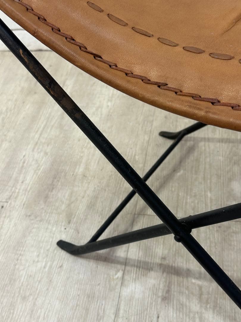 A ⭐️【全国送料無料】B-COMPANY レザー　アイアン　スツール　折りたたみ