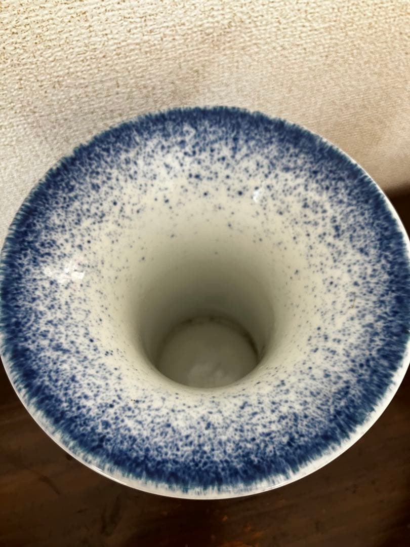 深川製磁　鶴　鷺　花瓶　青白グラデーション フラワーベース