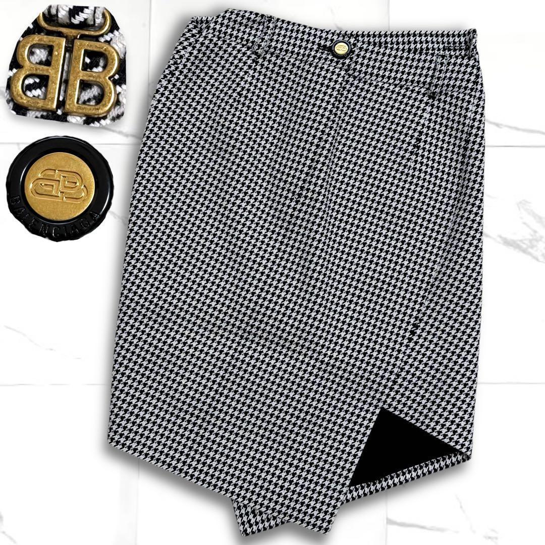 BALENCIAGA バレンシアガ 変形スカート BBロゴ ゴールド金具 千鳥柄