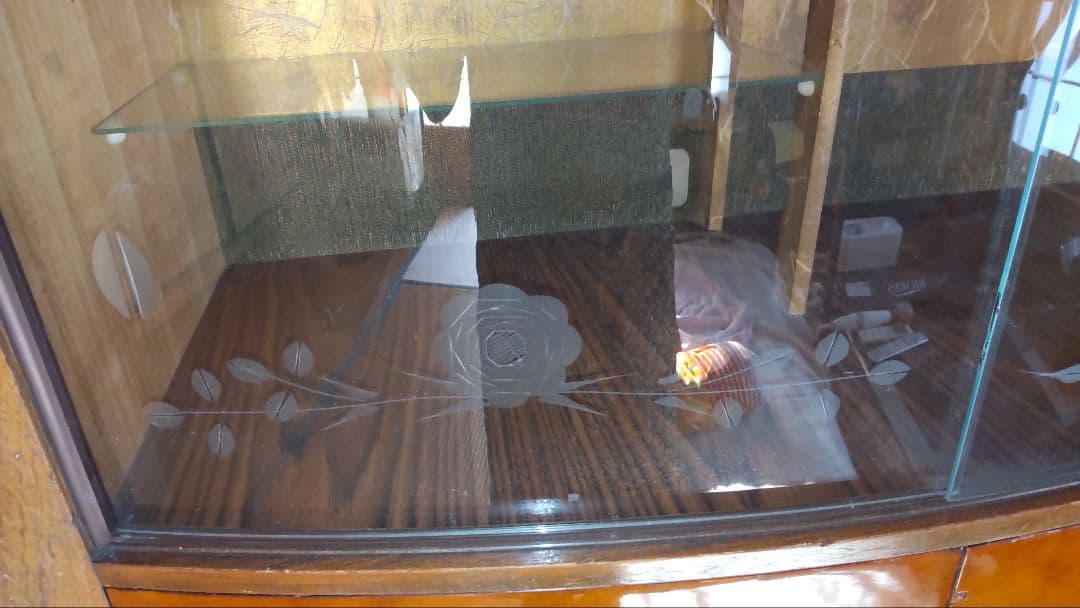 昭和レトロ バラ柄 ガラス戸収納タンス 飾り箪笥 和簞笥 時代家具 婚礼箪笥