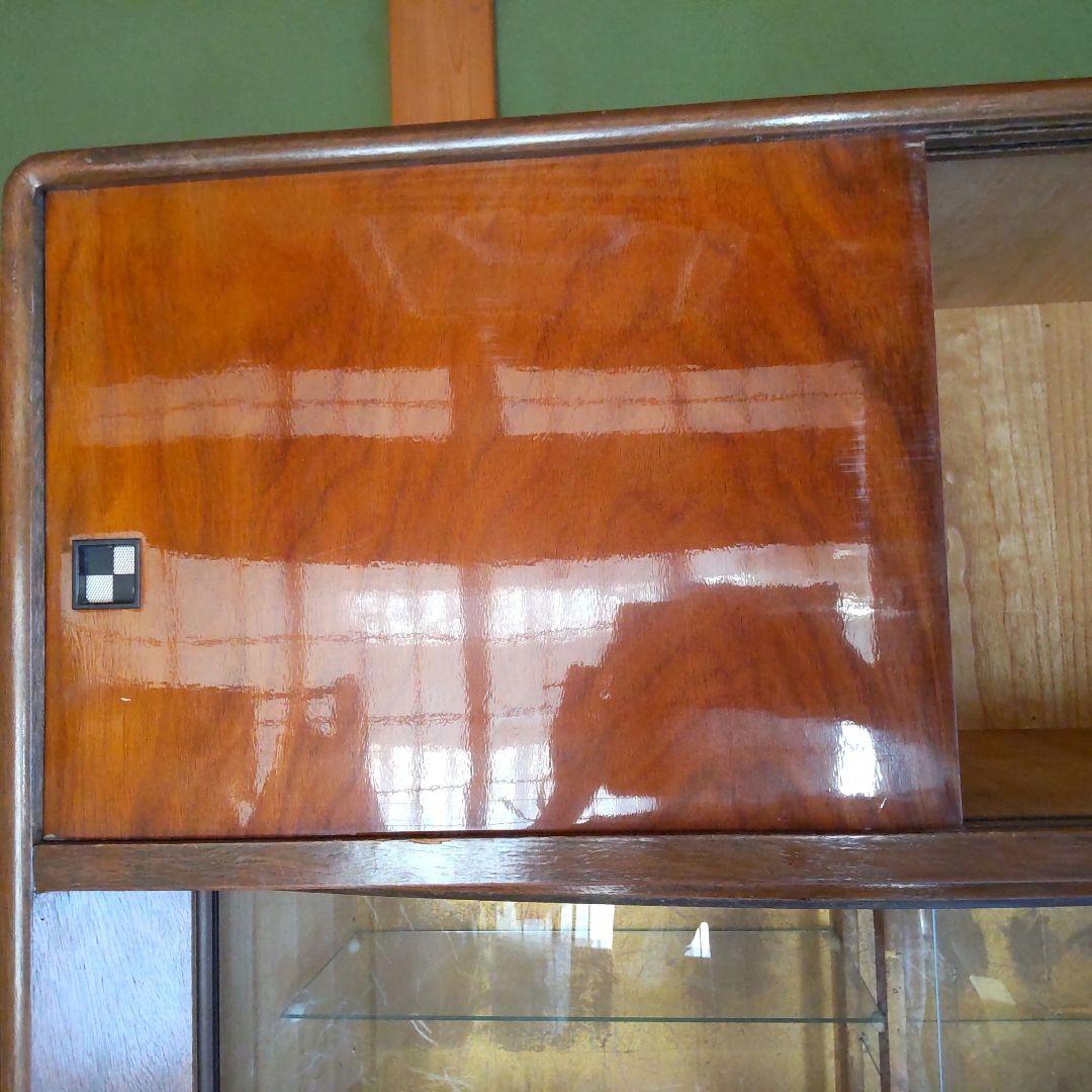 昭和レトロ バラ柄 ガラス戸収納タンス 飾り箪笥 和簞笥 時代家具 婚礼箪笥