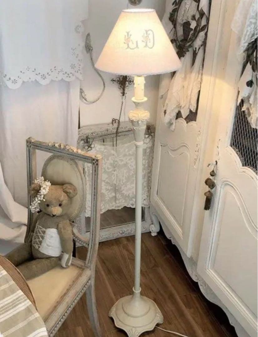 シャビー　フロアライト　モノグラム シェード　セット　スタンドライト　動作良好