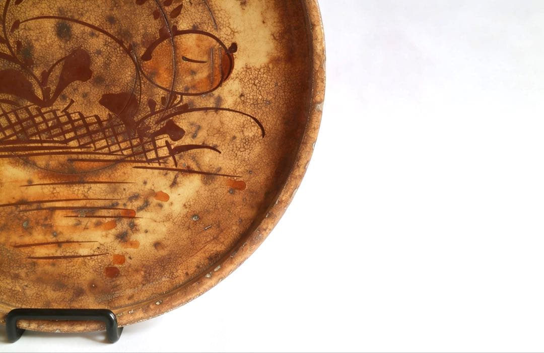 行灯皿　瀬戸焼　古瀬戸　鉄絵　時代物　飾り皿　民家蔵出し