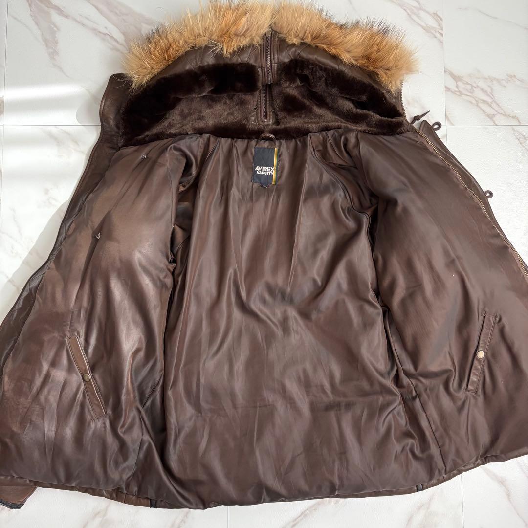 美品◆AVIREX N-2B レザージャケット ダウン 2XL ブラウン ファー