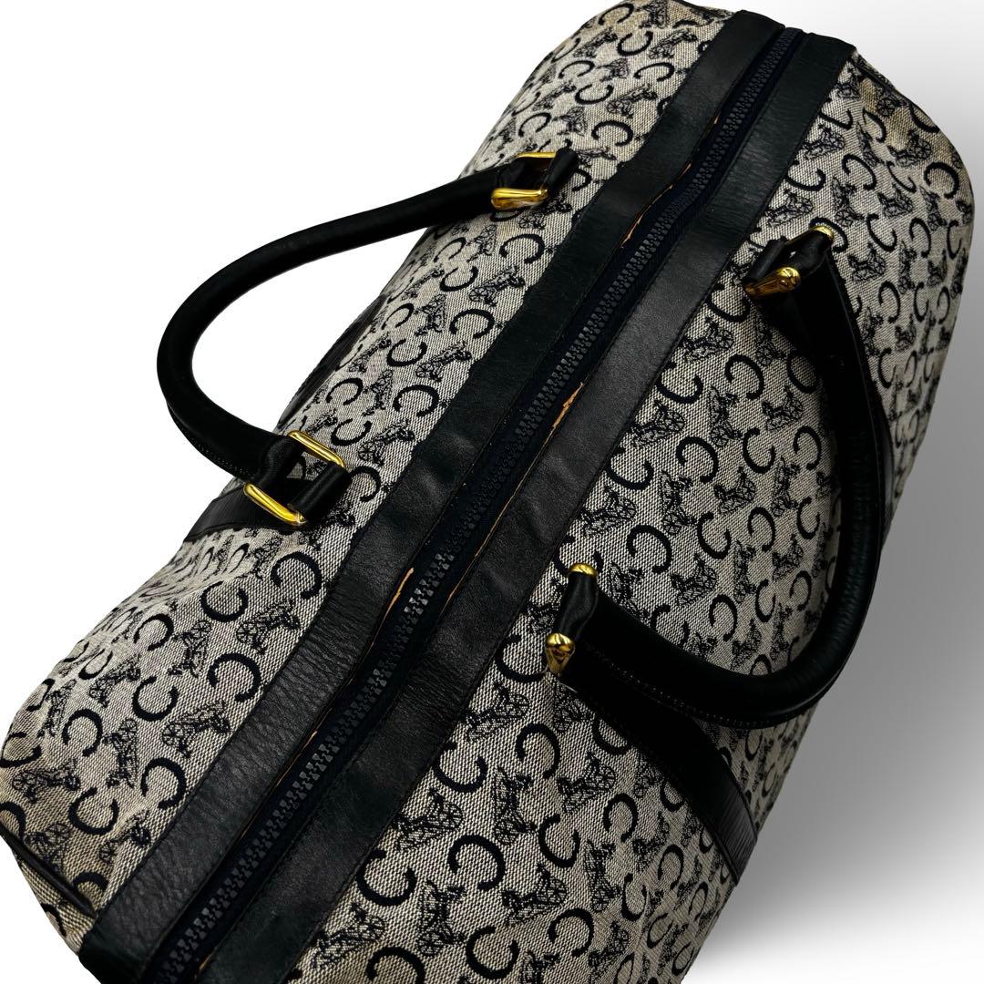 【良品】セリーヌ　ボストンバッグ　マカダム柄　レザー　キャンバス　トラベル　黒