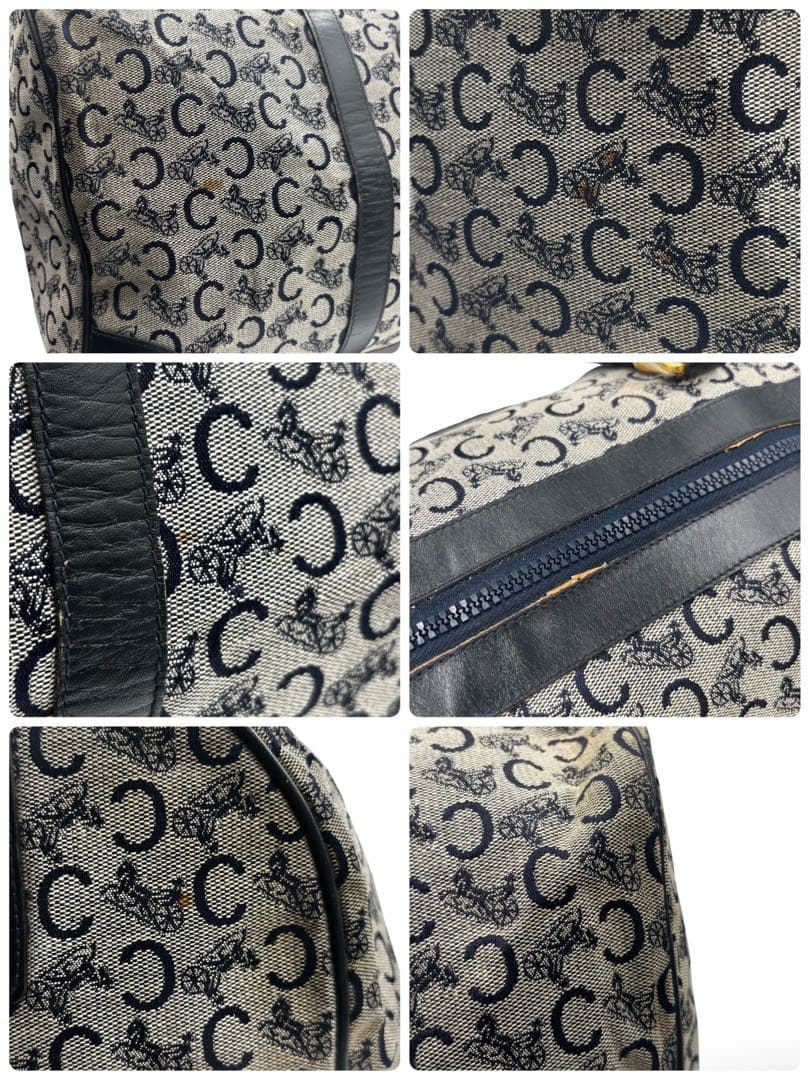 【良品】セリーヌ　ボストンバッグ　マカダム柄　レザー　キャンバス　トラベル　黒