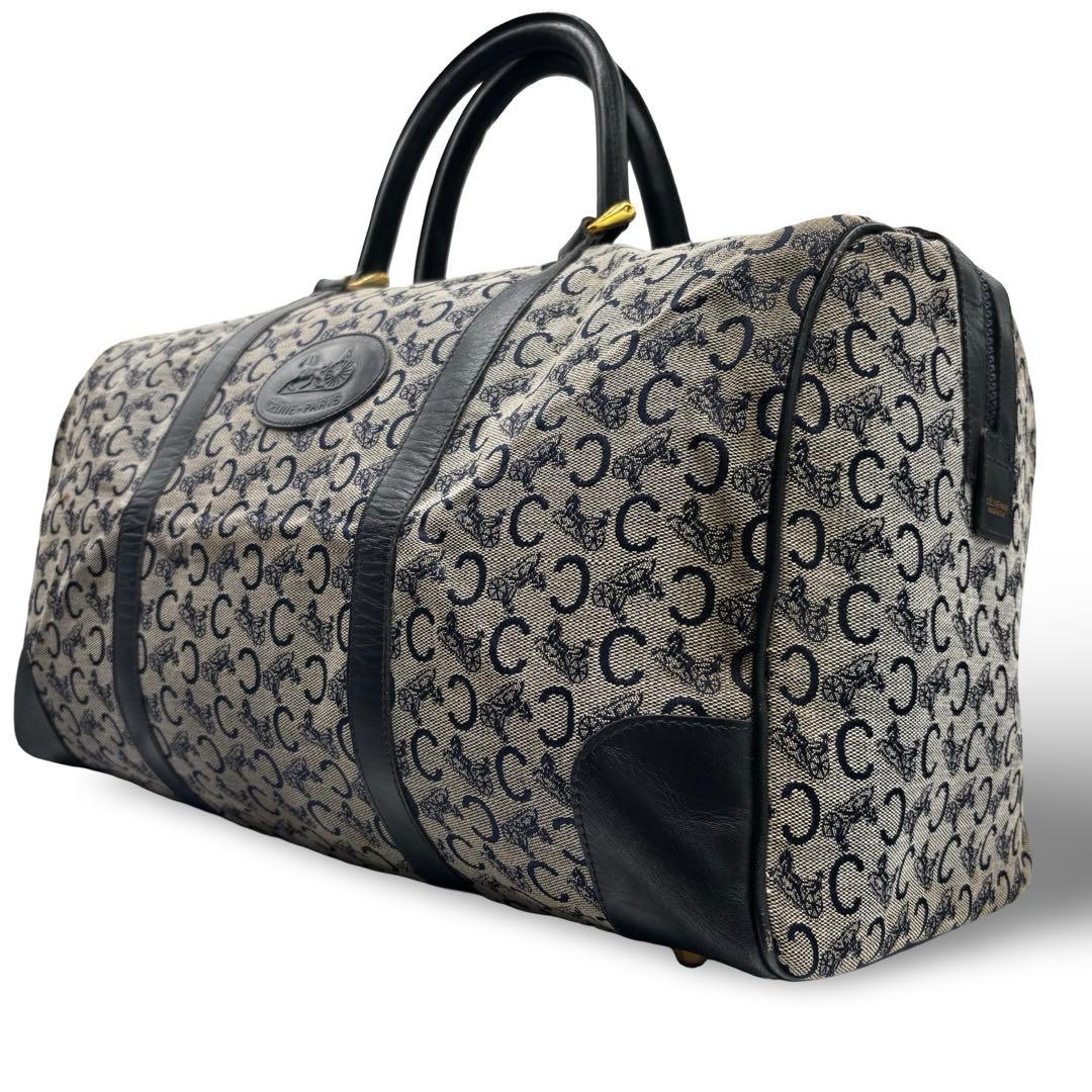 【良品】セリーヌ　ボストンバッグ　マカダム柄　レザー　キャンバス　トラベル　黒