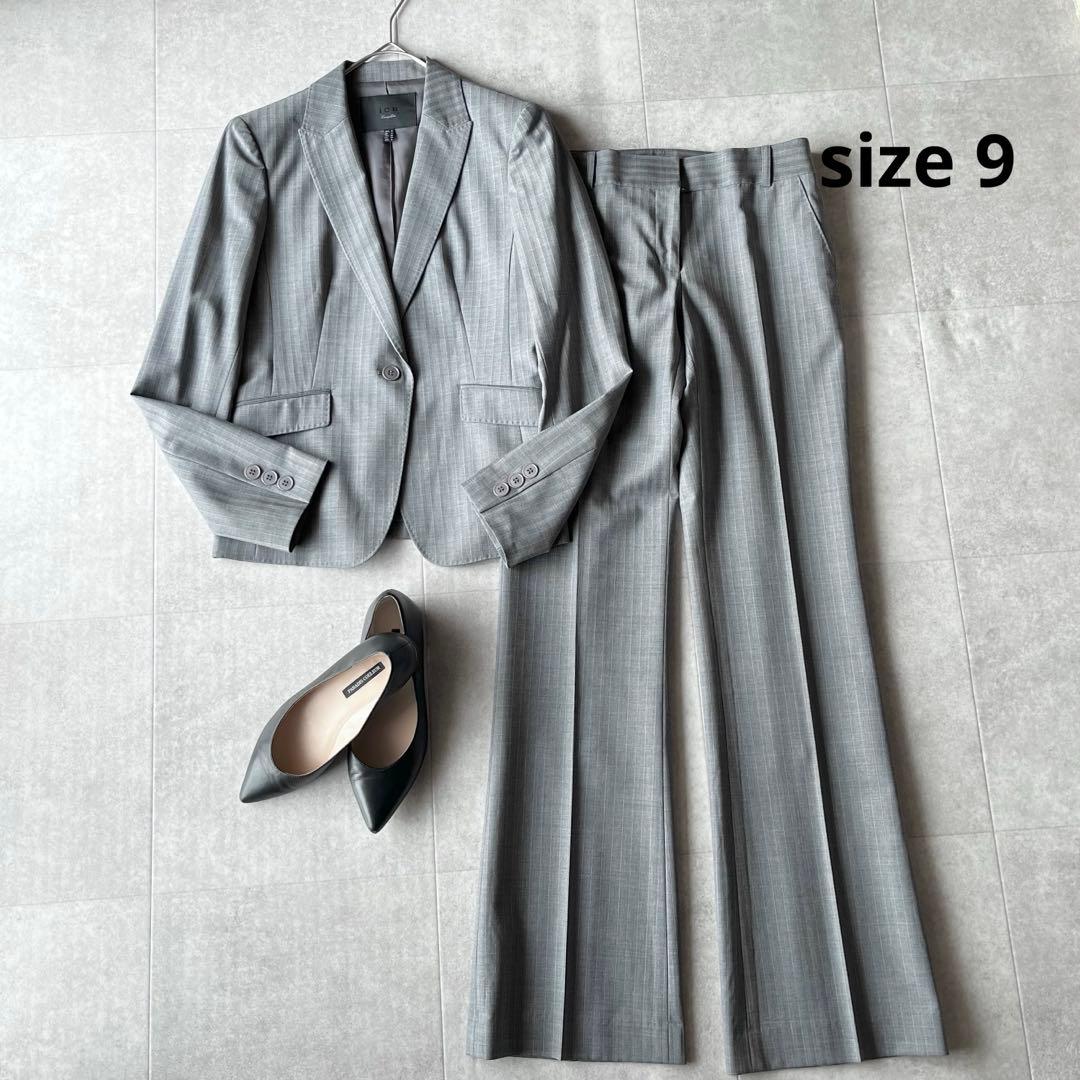 【美品】iCB complete ストライプ パンツスーツ セットアップ グレー