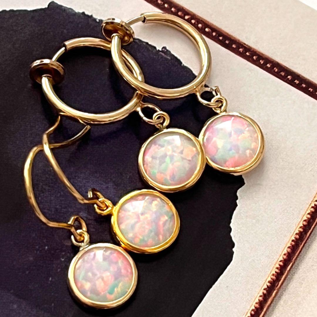 Myosotis☺︎ 1点作品☺︎ バイカラームーンストーンフープイヤリング