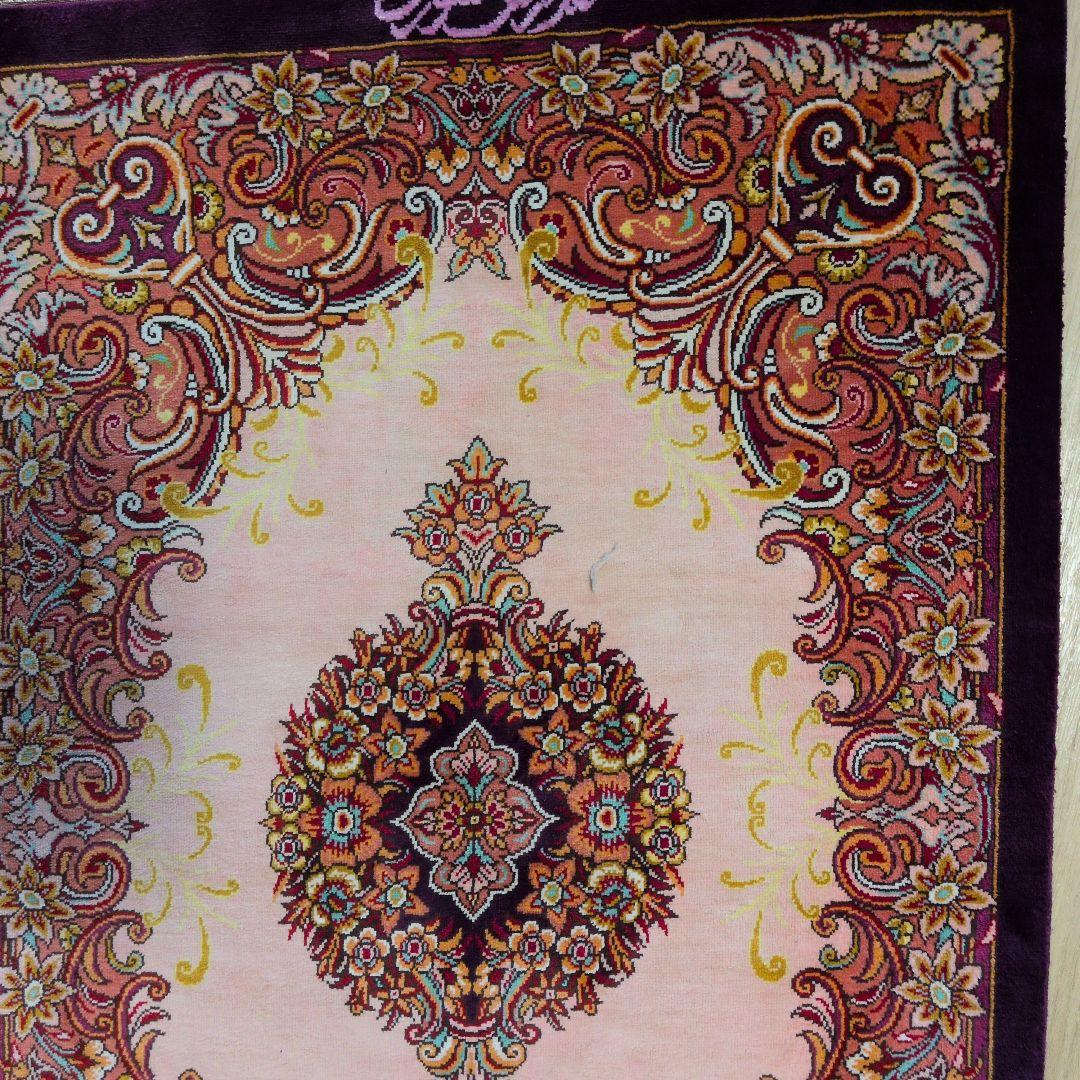 約60x40cmペルシャ絹ミニマット(63)クム産・玄関・