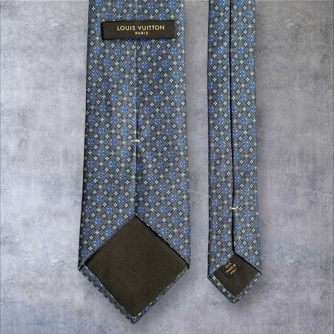 美品　LOUIS VUITTON ネクタイ　モノグラム　グレー　ブルー