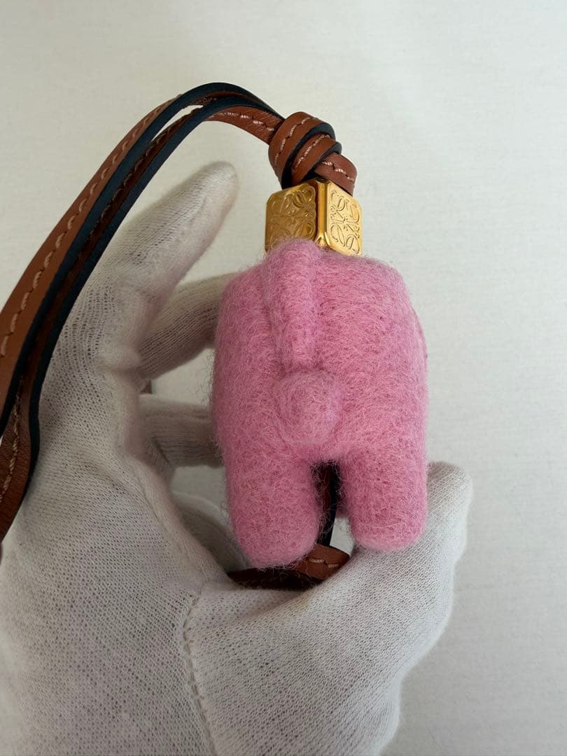 【ロエベ】エレファント チャーム（フェルト&カーフ）キーチャーム　ゾウ　ピンク