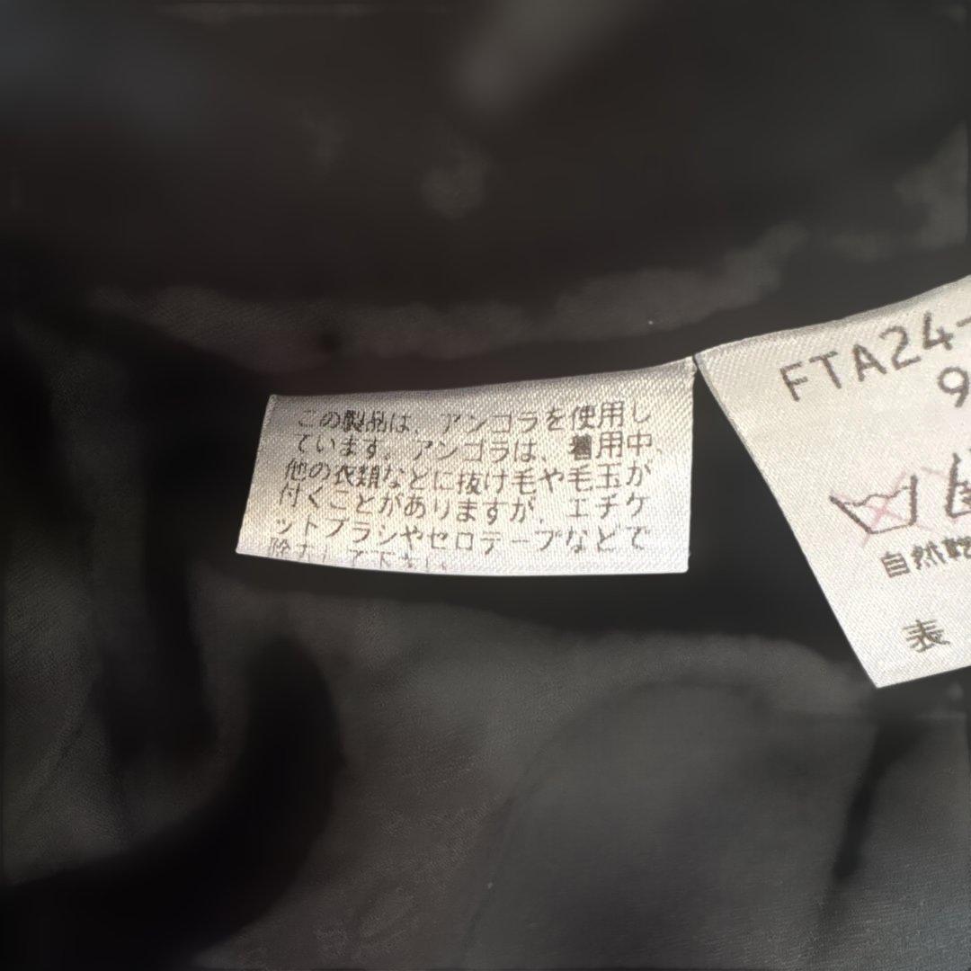 バーバリーズ【ホースロゴ金B】 ステンカラーＬ　黒　膝下丈　裏ロゴ総柄　アンゴラ