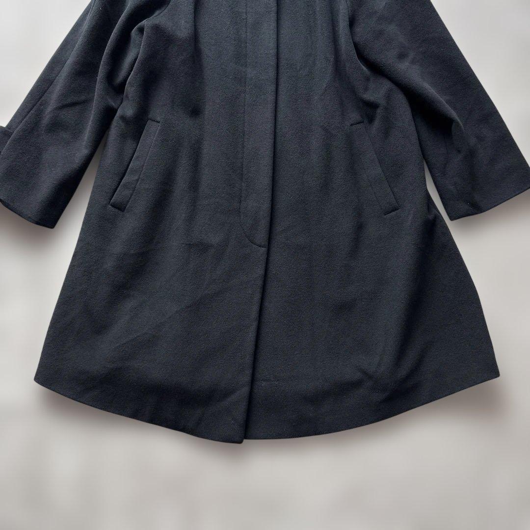 バーバリーズ【ホースロゴ金B】 ステンカラーＬ　黒　膝下丈　裏ロゴ総柄　アンゴラ