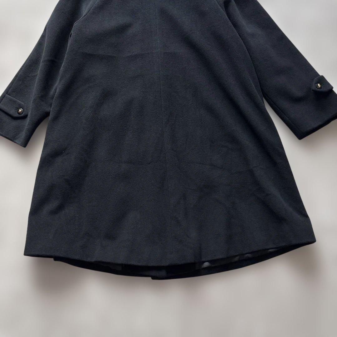 バーバリーズ【ホースロゴ金B】 ステンカラーＬ　黒　膝下丈　裏ロゴ総柄　アンゴラ