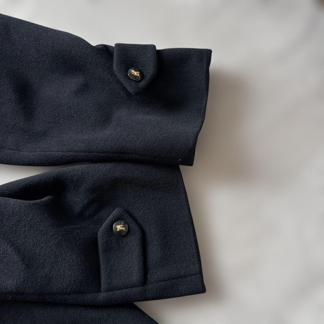 バーバリーズ【ホースロゴ金B】 ステンカラーＬ　黒　膝下丈　裏ロゴ総柄　アンゴラ