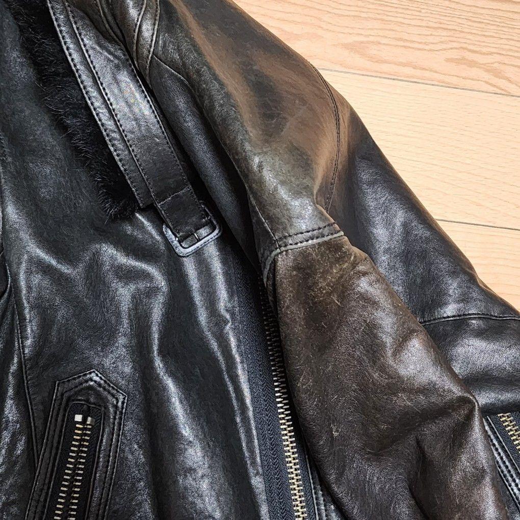 バーバリーブラックレーベル レザー ライダースジャケット スタンドカラー ファー