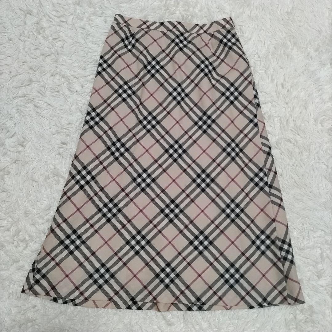 バーバリーロンドン　ロングスカート　ノバチェック　大きいサイズ　フレア　ウール