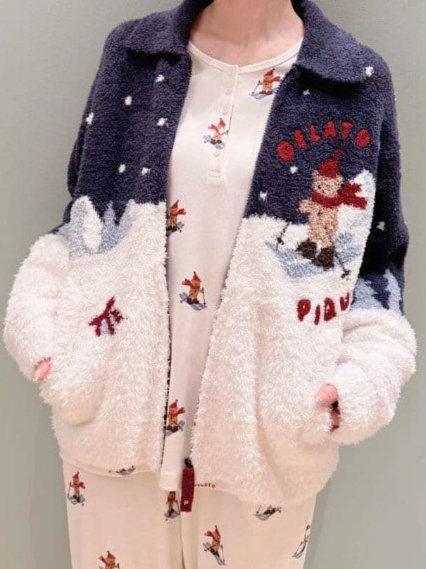 新品✨ジェラートピケ【HOLIDAY】スキーベアジャガードカーディガン ネイビー