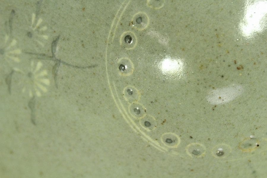 高麗 草花象嵌 青磁 茶碗 時代 茶道具(K-A990)