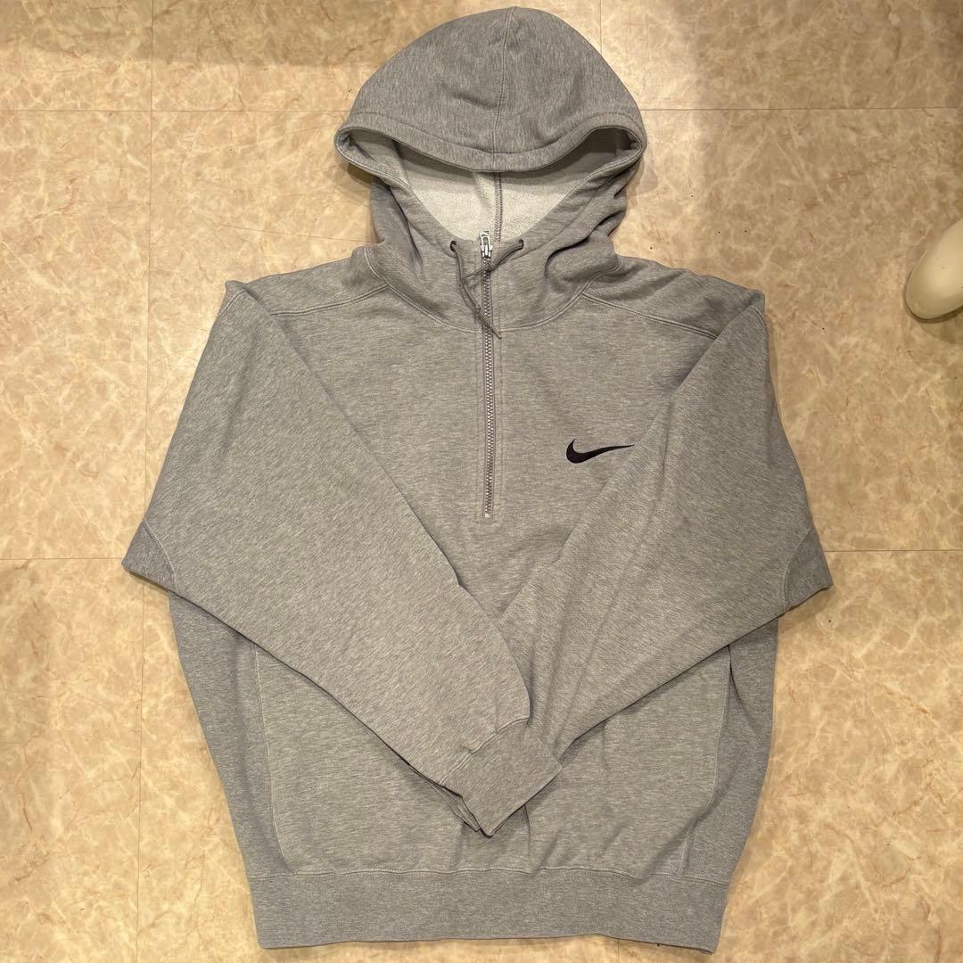 NIKE 90's 刺繍ロゴハーフジップパーカー グレー L 美品
