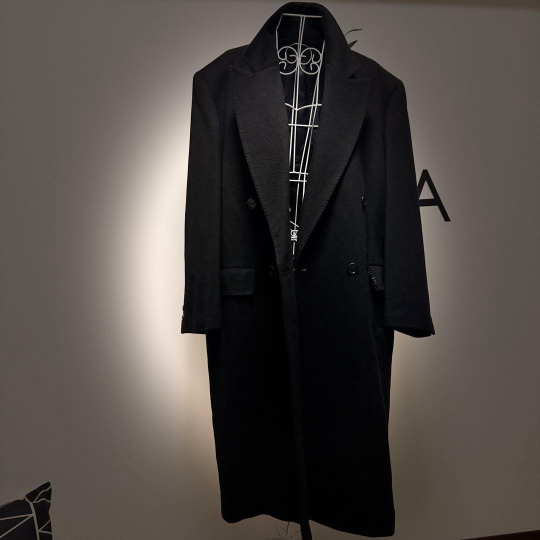 美品　100%カシミア　ブラック ダブルブレスト ロングコート