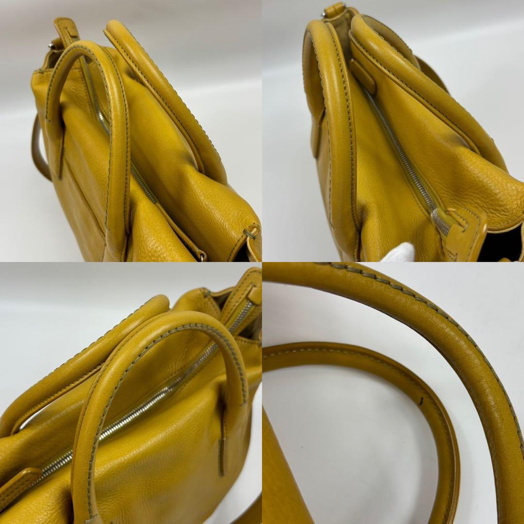 希少カラー　ヒロフ デュオ2way ハンドバッグ　ロゴ型押しA4収納可　イエロー