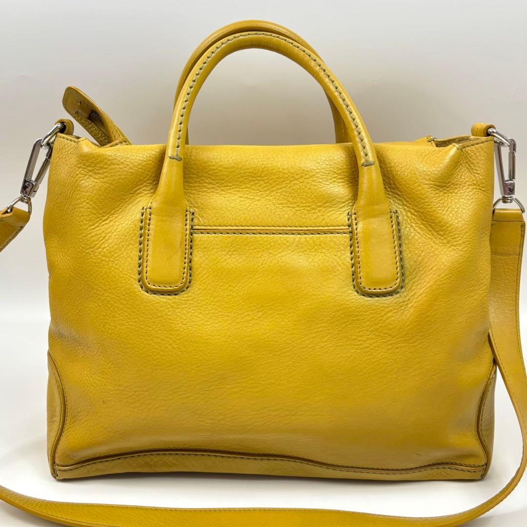 希少カラー　ヒロフ デュオ2way ハンドバッグ　ロゴ型押しA4収納可　イエロー