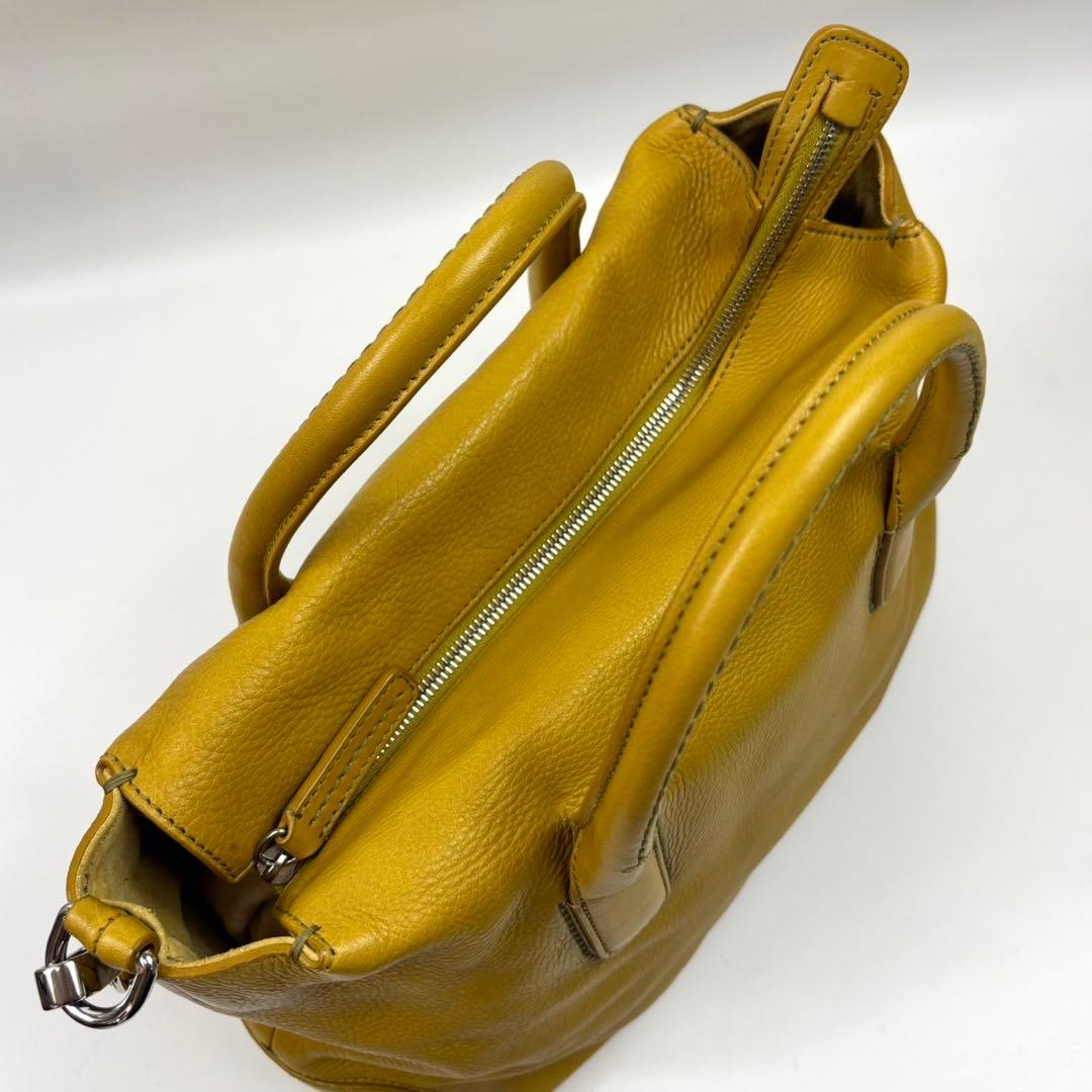 希少カラー　ヒロフ デュオ2way ハンドバッグ　ロゴ型押しA4収納可　イエロー