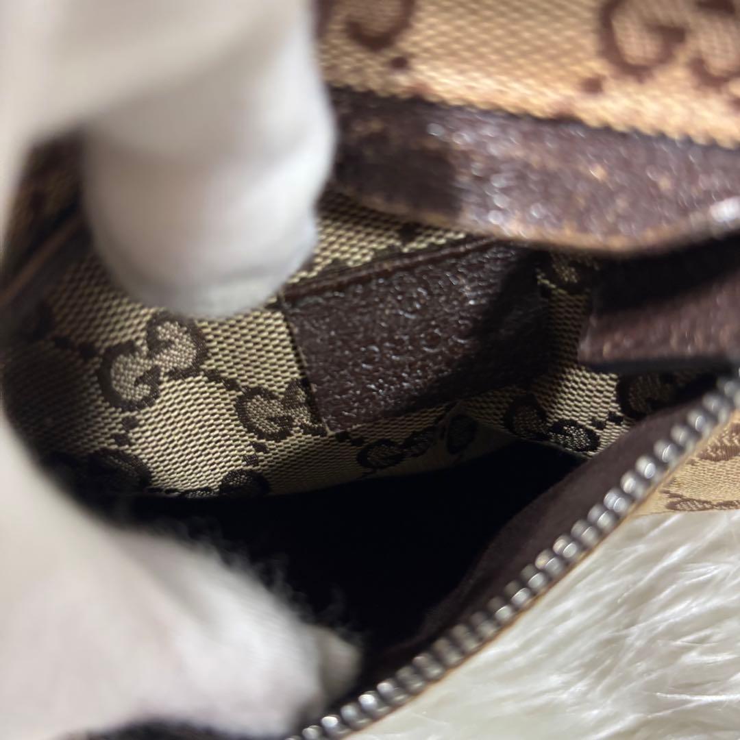 良品✨グッチ GGパターン ボディバッグ キャンバス レザー ブラウン