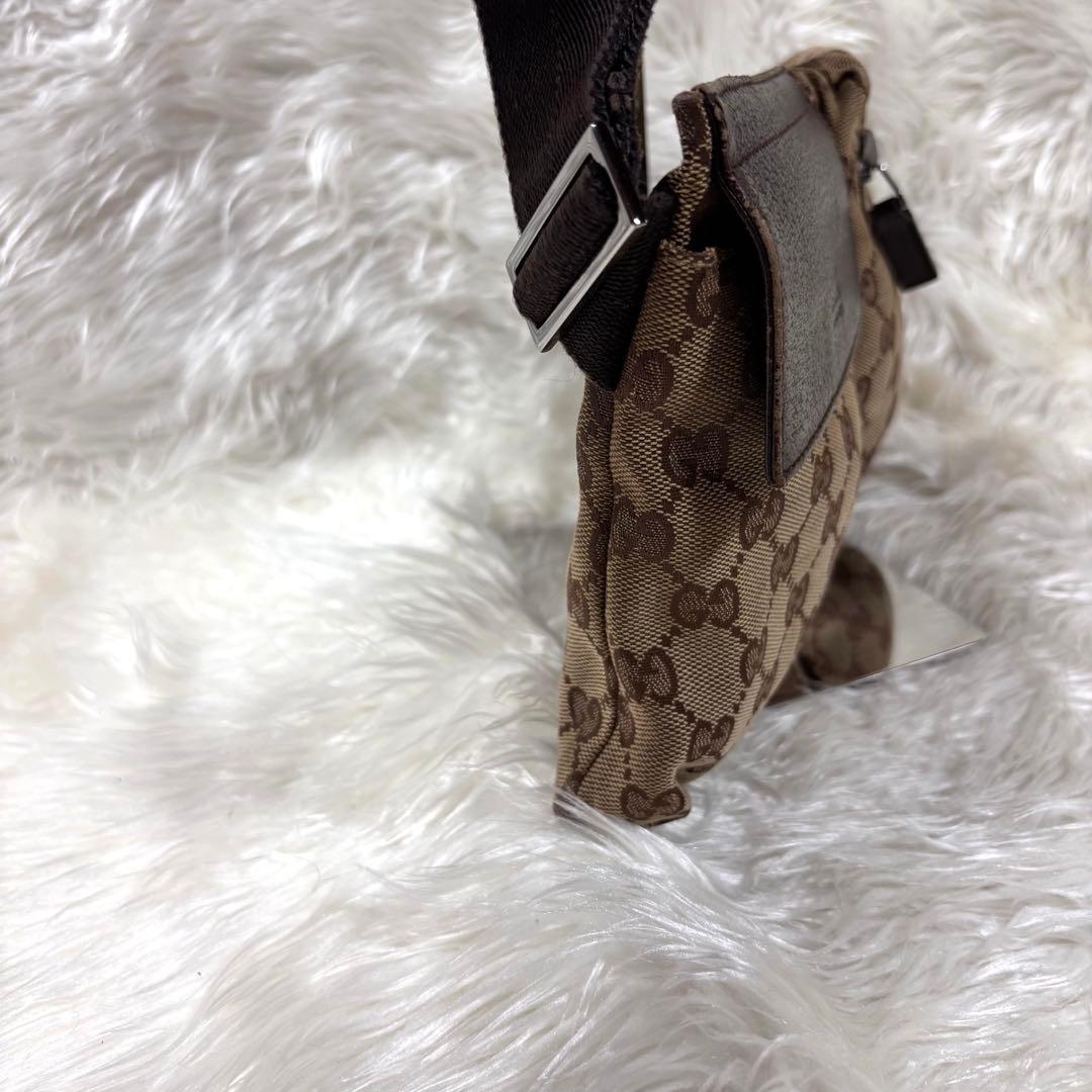 良品✨グッチ GGパターン ボディバッグ キャンバス レザー ブラウン