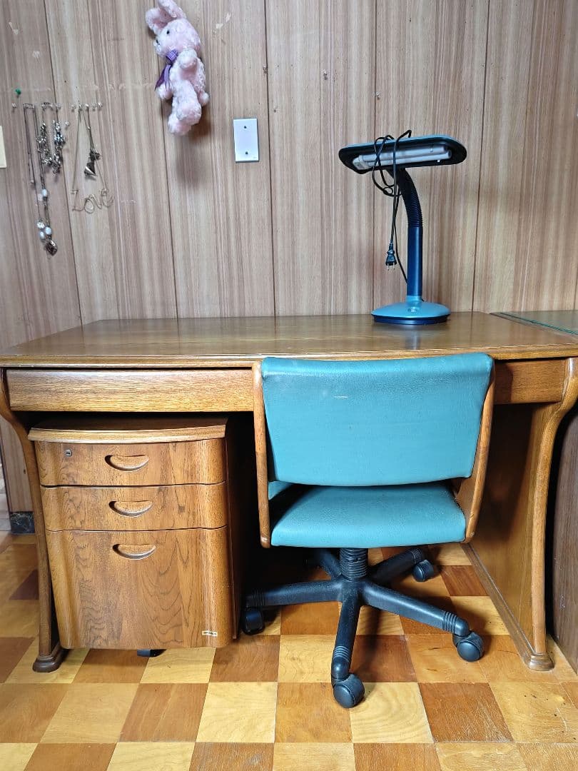 【引取り限定】浜本工芸　4点セット　①学習机本体　②椅子　③袖机　④ライト