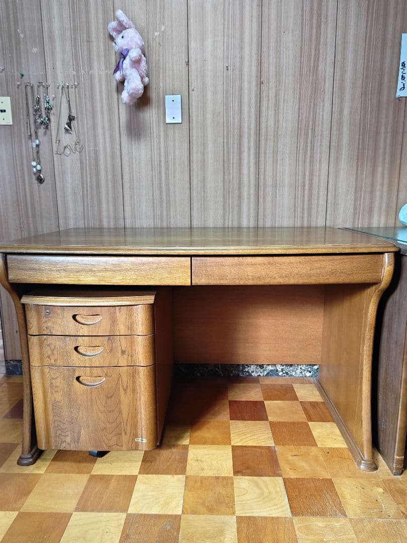 【引取り限定】浜本工芸　4点セット　①学習机本体　②椅子　③袖机　④ライト