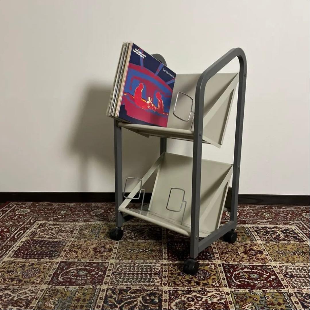 高強度◾️キャスター付き スチール製 レコードラック 本棚 ファイルワゴン 収納