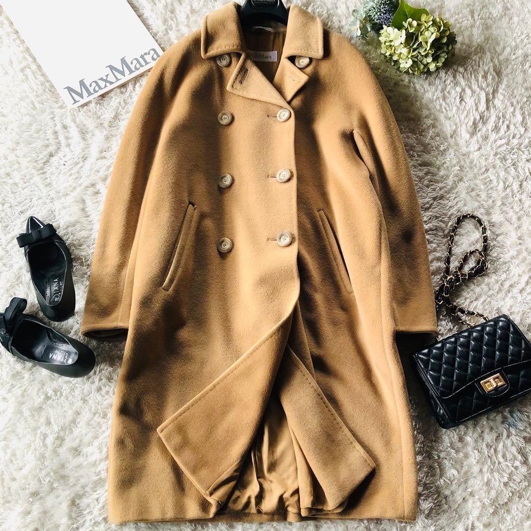 美品✨マックスマーラ ロングコート カシミヤ 女優襟 白タグ キャメル 40