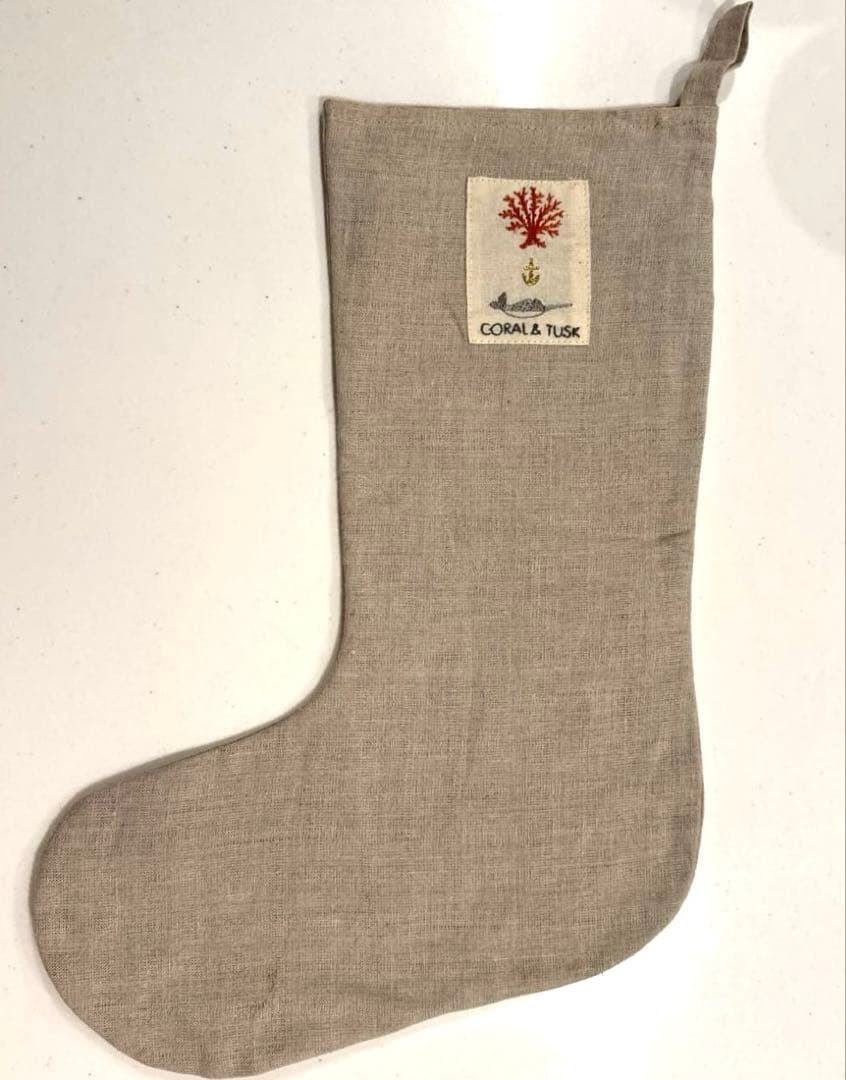 リネン製キツネ刺繍クリスマスストッキング