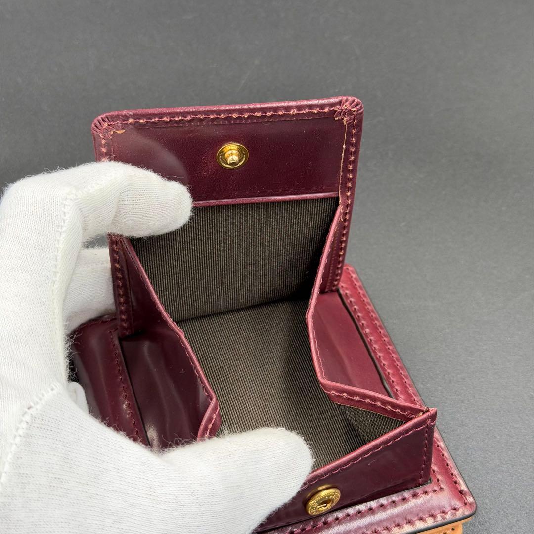 【未使用】ROCADO社製 ロカド シェルコードバン 二つ折り財布 ワインレッド