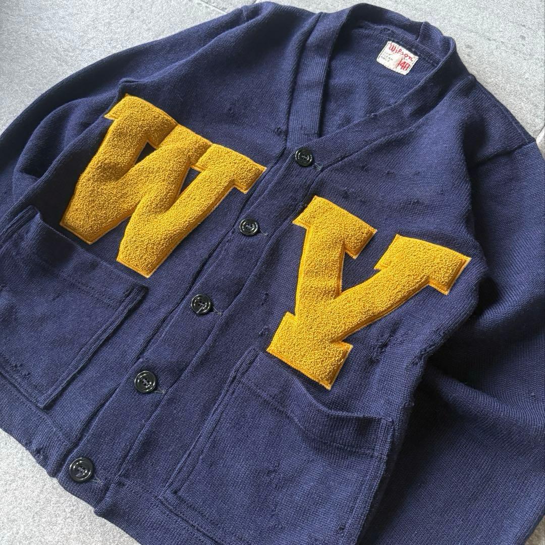 60s usa製 WILSON レタードカーディガン \"襤褸\" 40-size