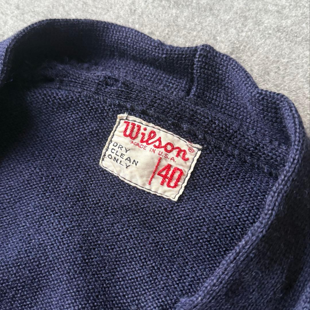 60s usa製 WILSON レタードカーディガン \"襤褸\" 40-size