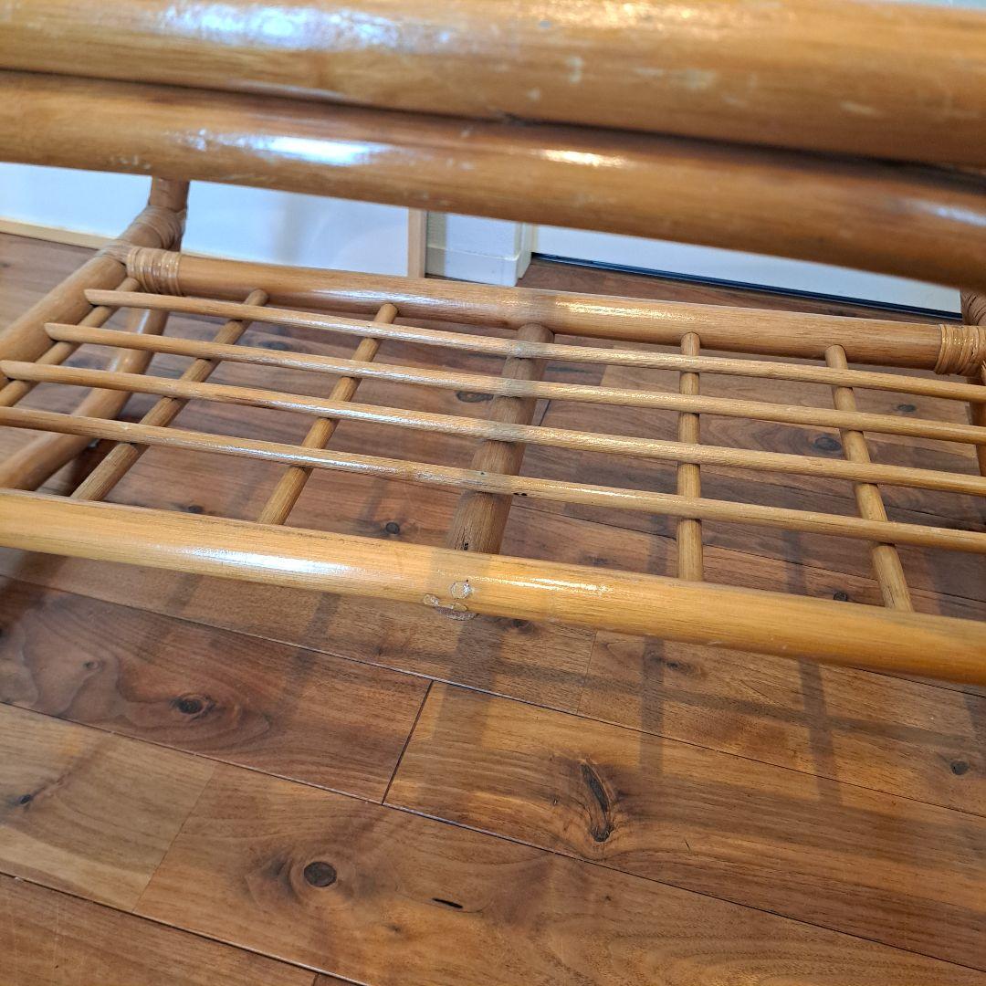 ナチュラル天然素材　ガラス天板×籐ラタンフレーム センターテーブル 籐家具