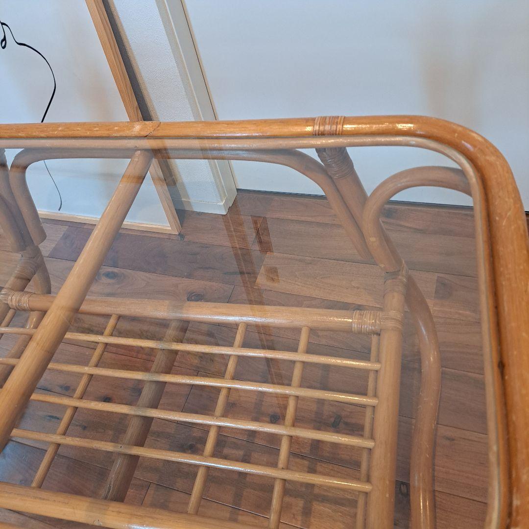 ナチュラル天然素材　ガラス天板×籐ラタンフレーム センターテーブル 籐家具