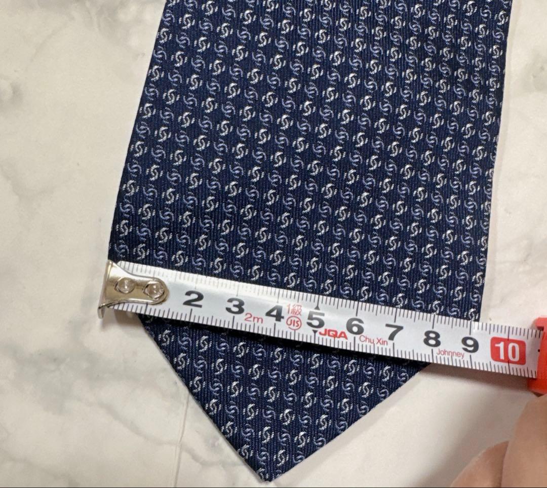 【未使用に近い】CHANEL ネクタイ ネイビー シルク　チェーン　ココマーク