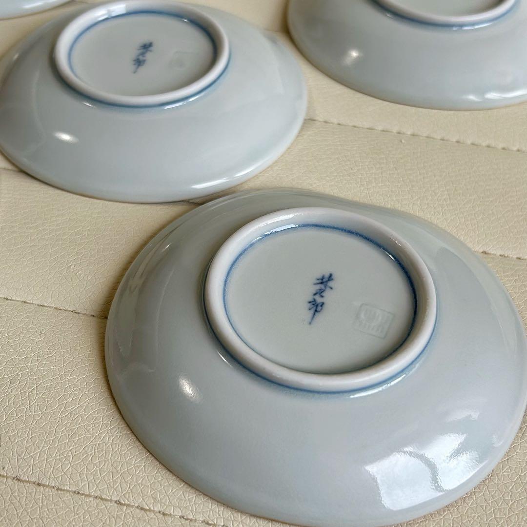 波佐見焼　林九郎窯　染付丸紋　小皿揃　5枚セット　豆皿　楕円皿　色絵　古伊万里