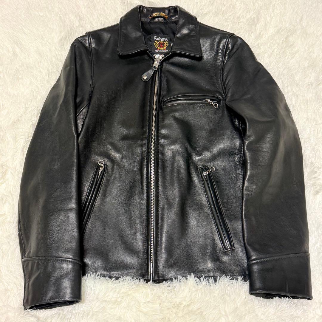 美品 Schott ショット7209 ブラック レザートラッカージャケット 32
