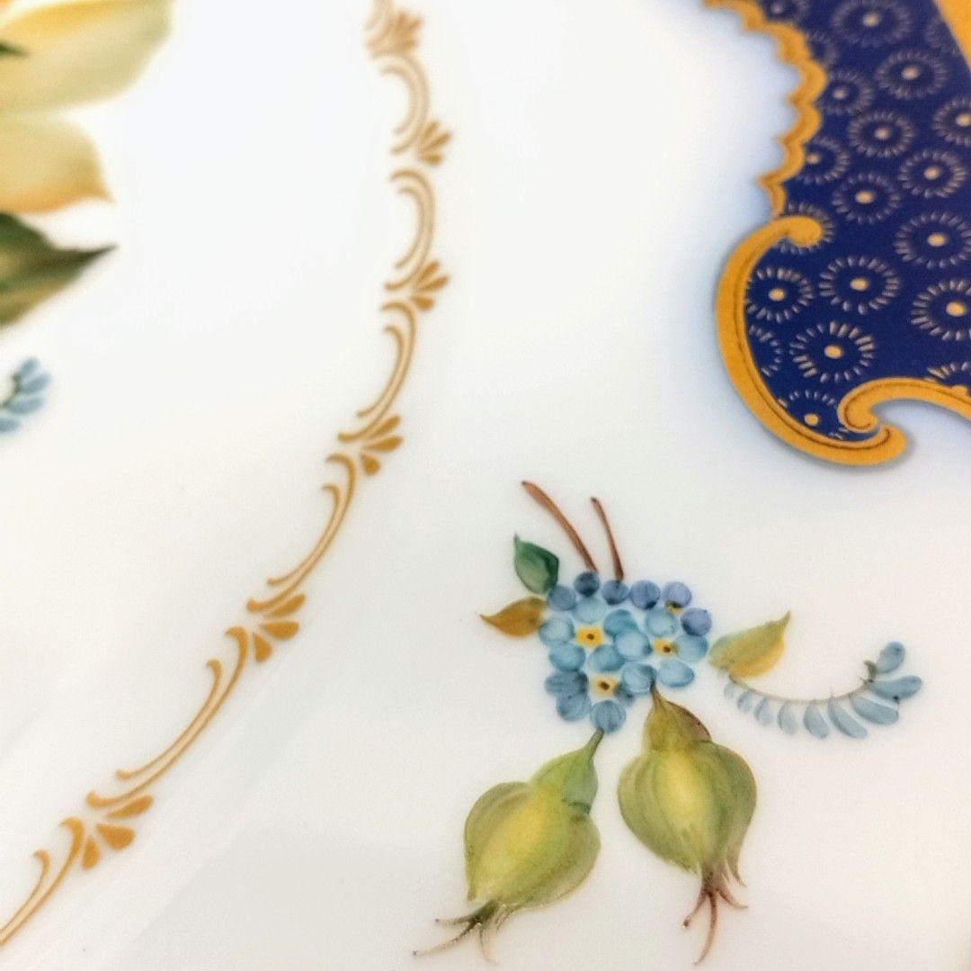 ☆美品手描き☆大倉陶園 ばらルリ金彩飾り皿 67h/9466(青)