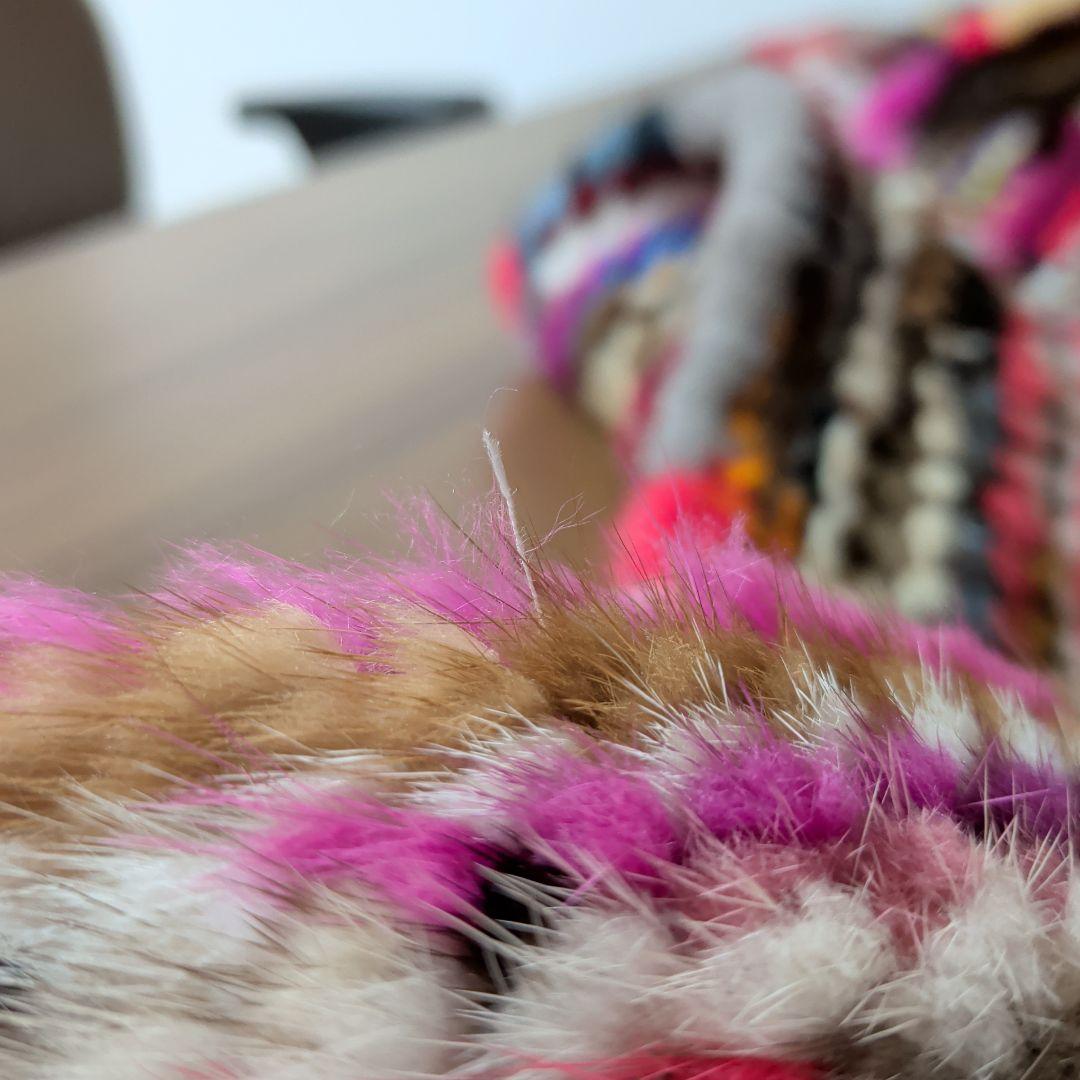 マフラー　ミンク　毛皮　リアルファー　編み込み　リボン　カラフル