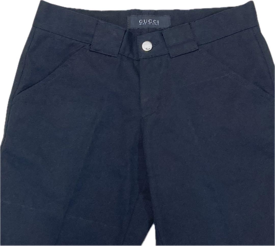 美品★グッチ♂ピュアコットンシェリーラインストレートパンツスラックス★黒