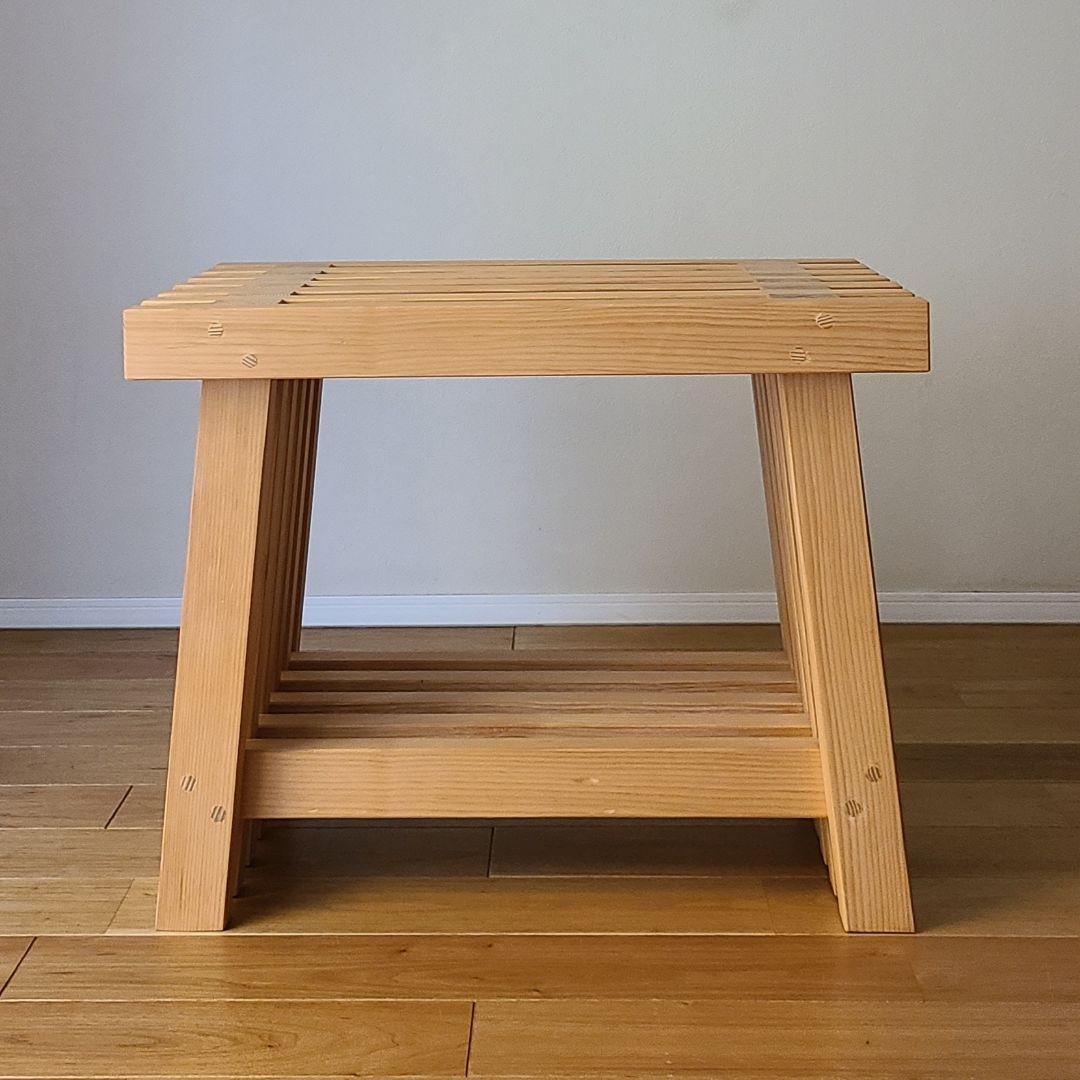 木製スラットデザインテーブル　格子　日本製　職人　サイドテーブル　花台　スツール