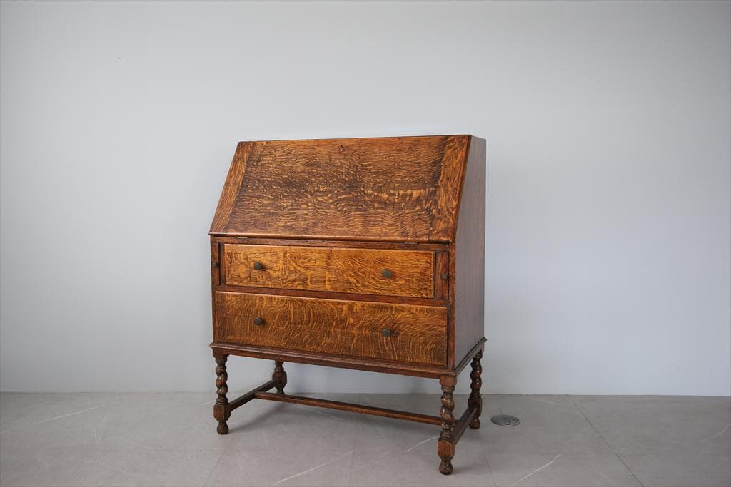 英国アンティーク木製ライティングビューロー/デスク/勉強机チェスト(88-191