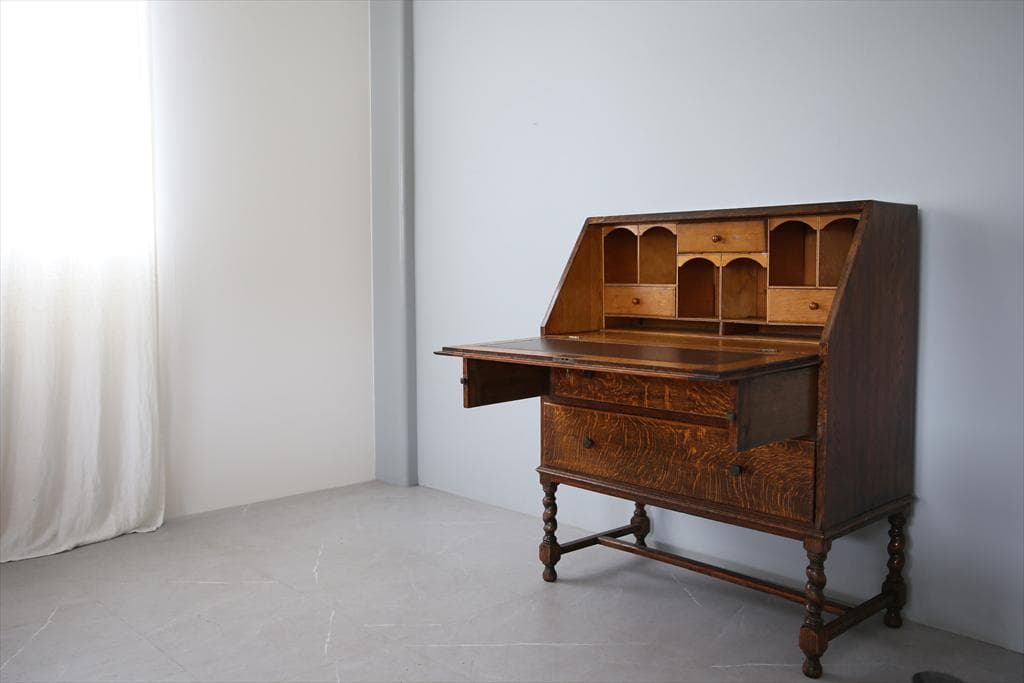 英国アンティーク木製ライティングビューロー/デスク/勉強机チェスト(88-191